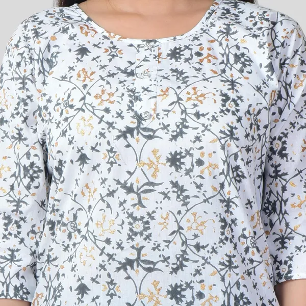White_And_Grey_Cotton_Premium_Kurti_With_Pant_Set_For_Women