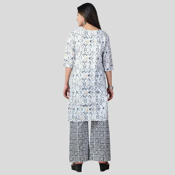 White_And_Grey_Cotton_Premium_Kurti_With_Pant_Set_For_Women