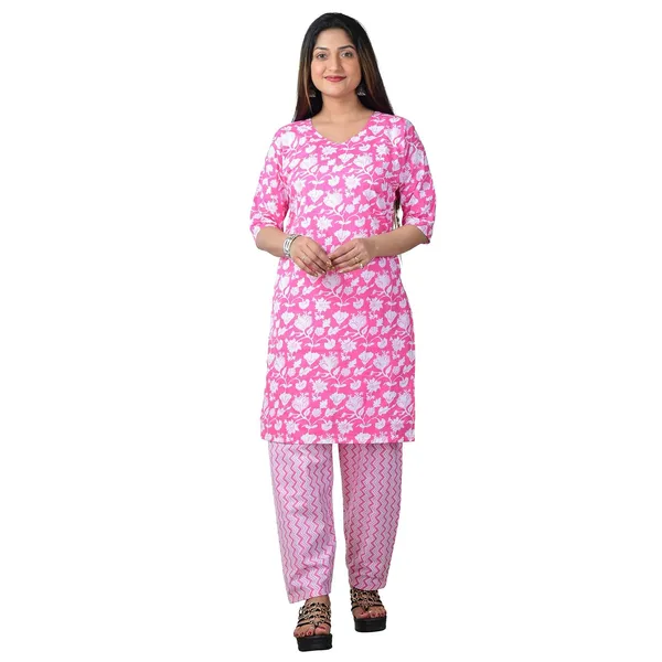 Pink_Cotton_Premium_Kurti_With_Pant_Set_For_Women