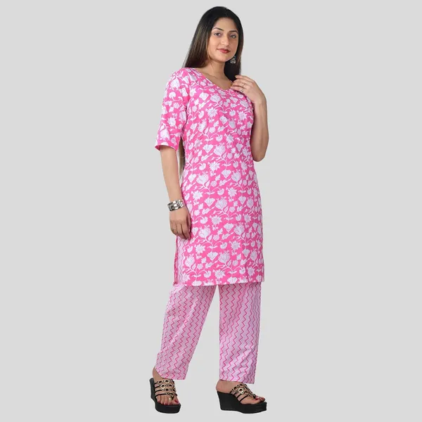 Pink_Cotton_Premium_Kurti_With_Pant_Set_For_Women