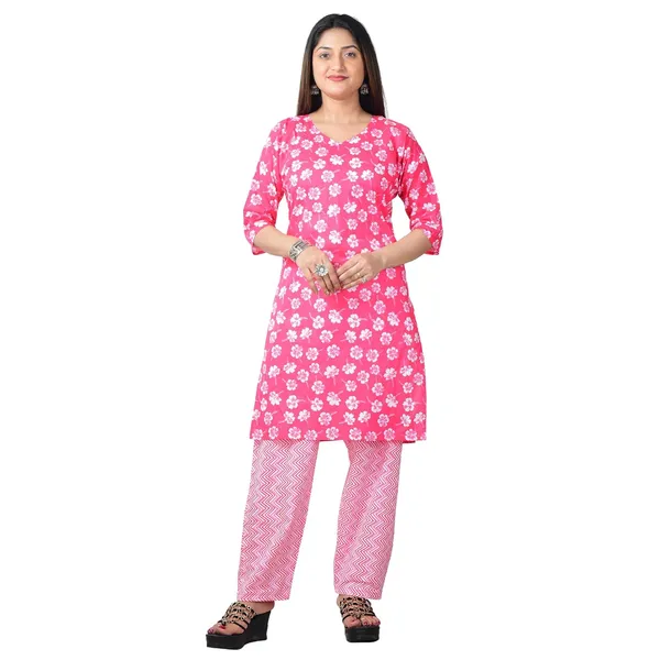 Pink_Cotton_Premium_Kurti_With_Pant_Set_For_Women