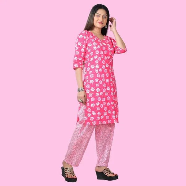 Pink_Cotton_Premium_Kurti_With_Pant_Set_For_Women