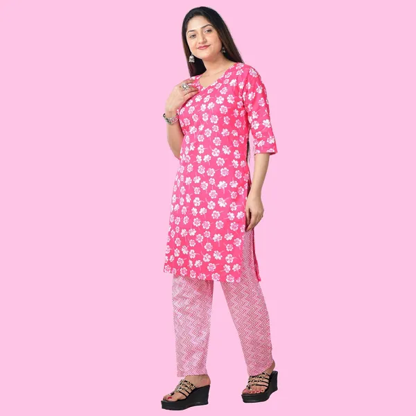 Pink_Cotton_Premium_Kurti_With_Pant_Set_For_Women