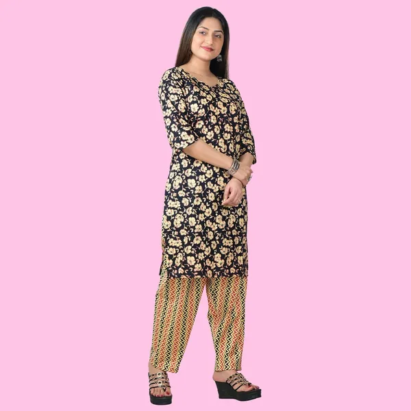 Black_And_Beige_Cotton_Premium_Kurti_With_Pant_Set_For_Women