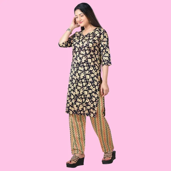 Black_And_Beige_Cotton_Premium_Kurti_With_Pant_Set_For_Women