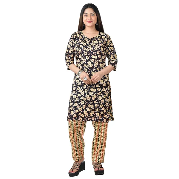 Black_And_Beige_Cotton_Premium_Kurti_With_Pant_Set_For_Women