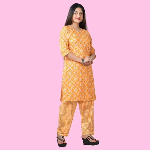 Orange_Cotton_Premium_Kurti_With_Pant_Set_For_Women