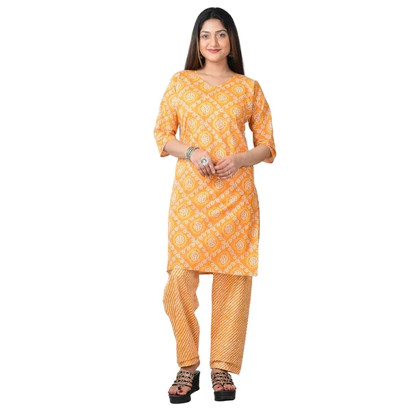 Orange_Cotton_Premium_Kurti_With_Pant_Set_For_Women