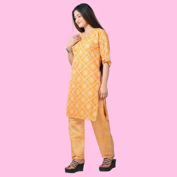 Orange_Cotton_Premium_Kurti_With_Pant_Set_For_Women