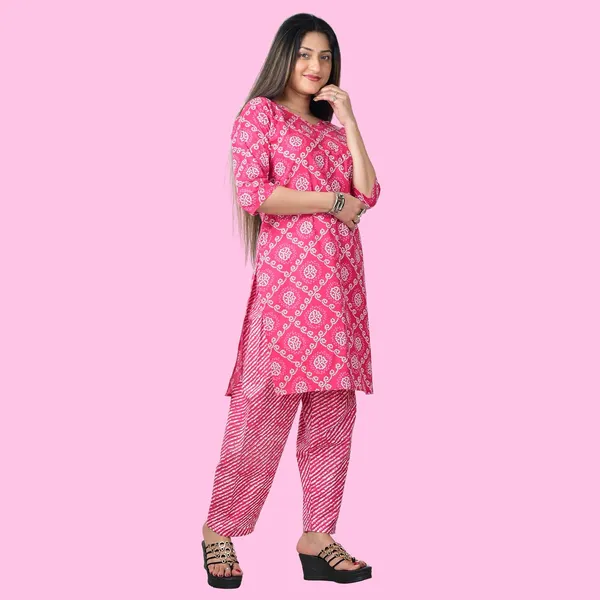 Pink_Cotton_Premium_Kurti_With_Pant_Set_For_Women
