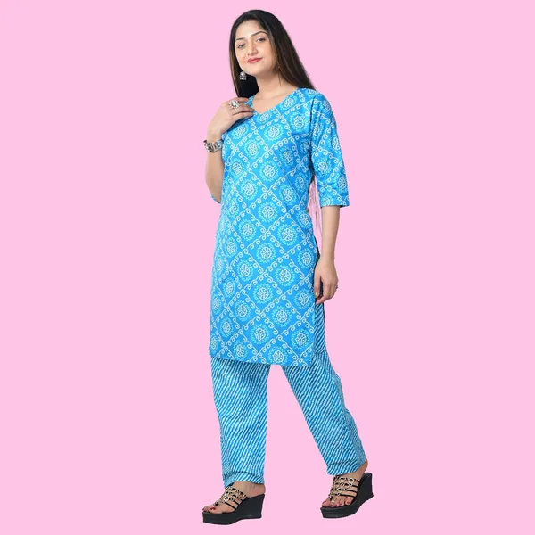 Sky_Blue_Cotton_Premium_Kurti_With_Pant_Set_For_Women