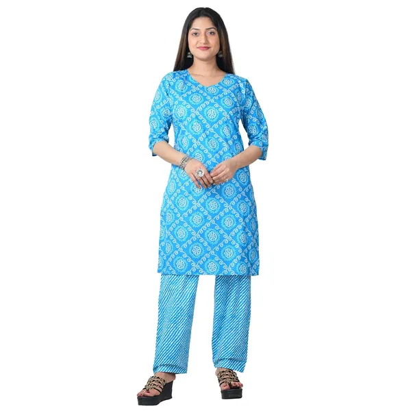 Sky_Blue_Cotton_Premium_Kurti_With_Pant_Set_For_Women