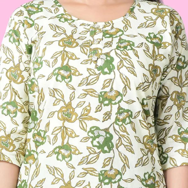 Green_And_White_Cotton_Premium_Kurti_With_Pant_Set_For_Women
