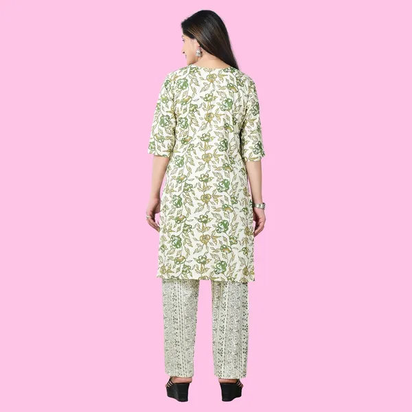 Green_And_White_Cotton_Premium_Kurti_With_Pant_Set_For_Women