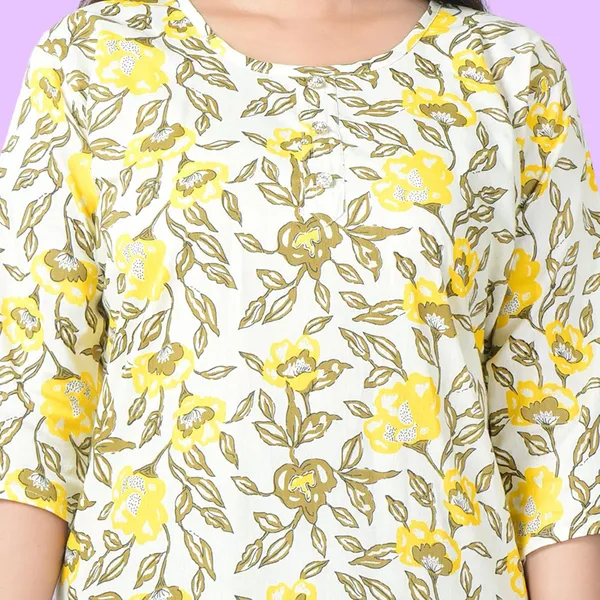 Yellow_And_White_Cotton_Premium_Kurti_With_Pant_Set_For_Women
