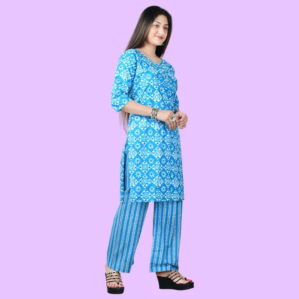Sky_Blue_Cotton_Premium_Kurti_With_Pant_Set_For_Women