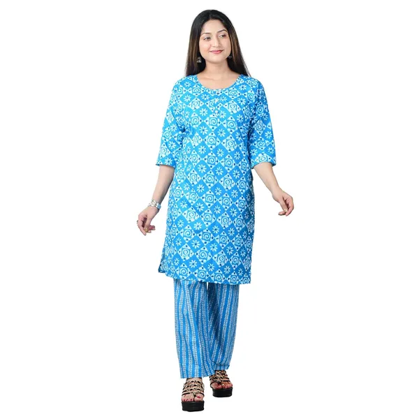 Sky_Blue_Cotton_Premium_Kurti_With_Pant_Set_For_Women