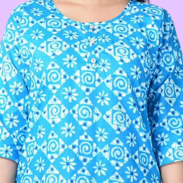 Sky_Blue_Cotton_Premium_Kurti_With_Pant_Set_For_Women