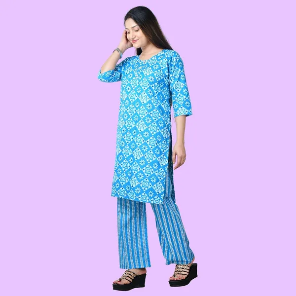 Sky_Blue_Cotton_Premium_Kurti_With_Pant_Set_For_Women