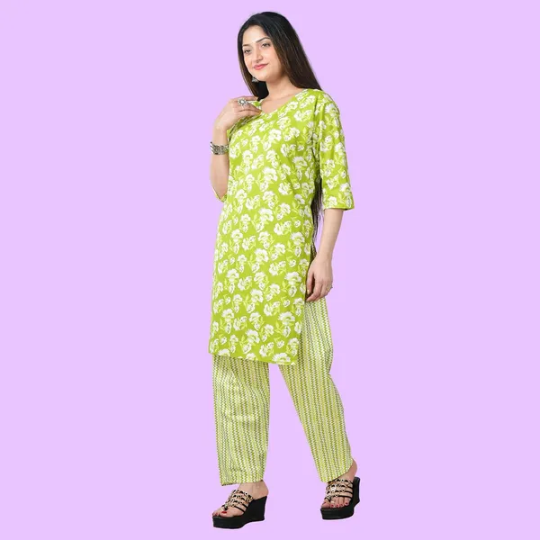 Green_Cotton_Premium_Kurti_With_Pant_Set_For_Women
