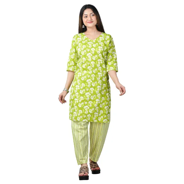 Green_Cotton_Premium_Kurti_With_Pant_Set_For_Women