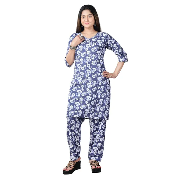 Blue_And_White_Cotton_Premium_Kurti_With_Pant_Set_For_Women