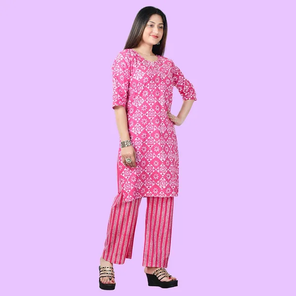 Pink_Cotton_Premium_Kurti_With_Pant_Set_For_Women