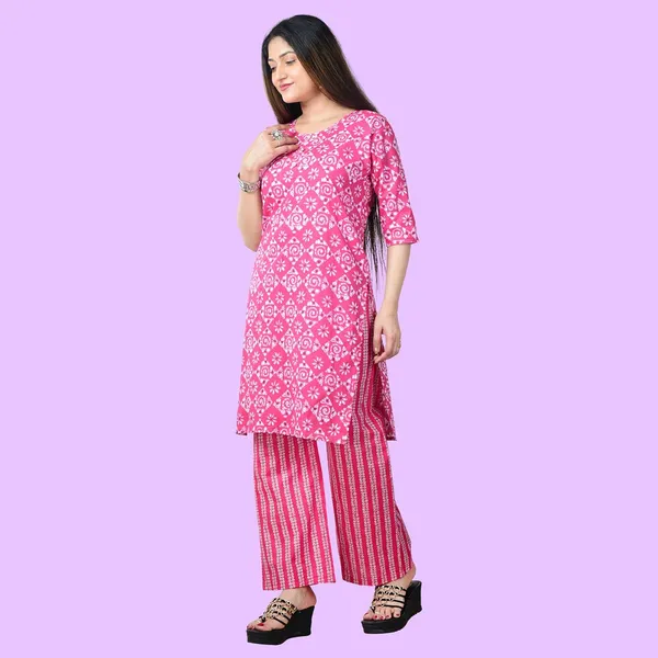 Pink_Cotton_Premium_Kurti_With_Pant_Set_For_Women