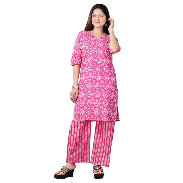 Pink_Cotton_Premium_Kurti_With_Pant_Set_For_Women