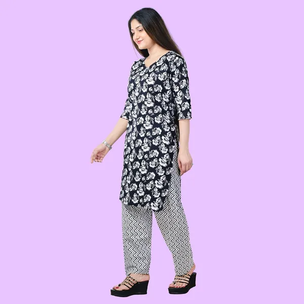 Black_And_White_Cotton_Premium_Kurti_With_Pant_Set_For_Women