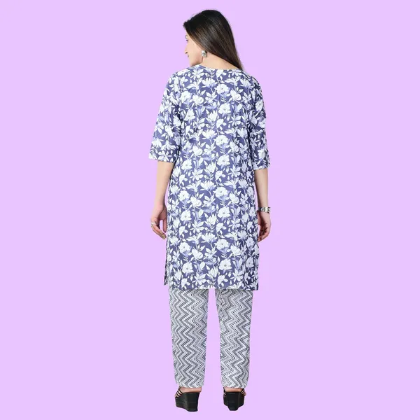 Blue_And_White_Cotton_Premium_Kurti_With_Pant_Set_For_Women