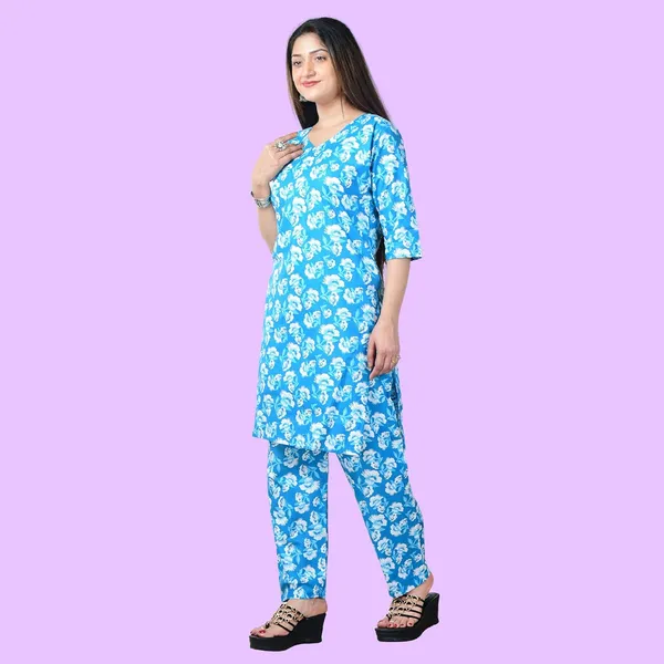 Blue_Cotton_Premium_Kurti_With_Pant_Set_For_Women