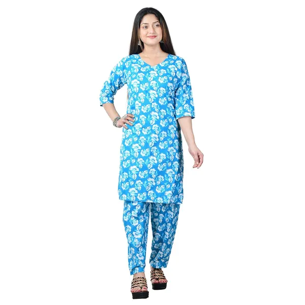 Blue_Cotton_Premium_Kurti_With_Pant_Set_For_Women