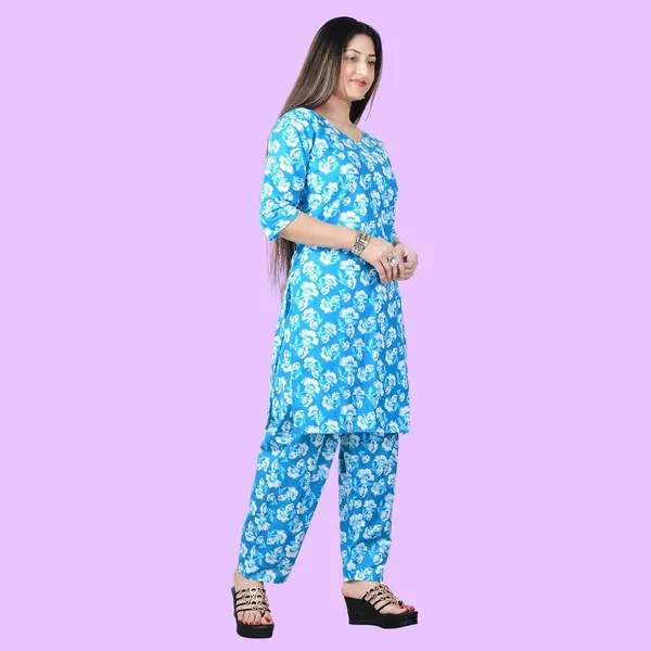 Blue_Cotton_Premium_Kurti_With_Pant_Set_For_Women
