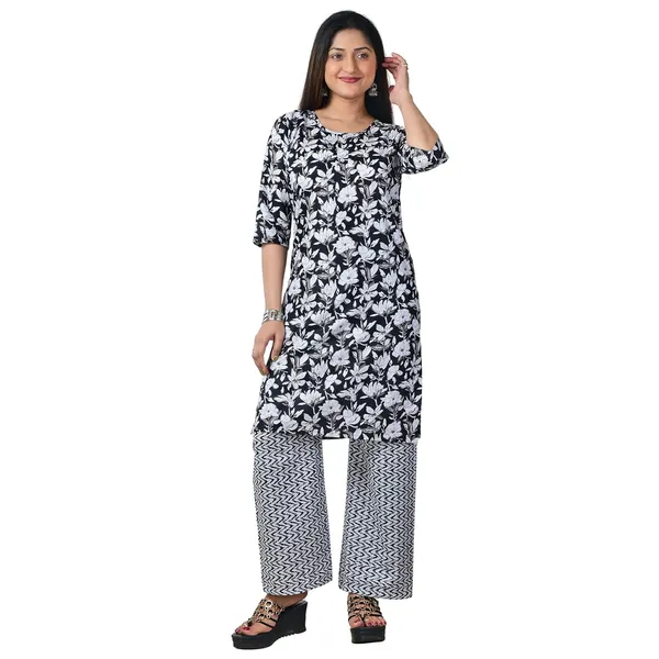 Black_And_White_Cotton_Premium_Kurti_With_Pant_Set_For_Women