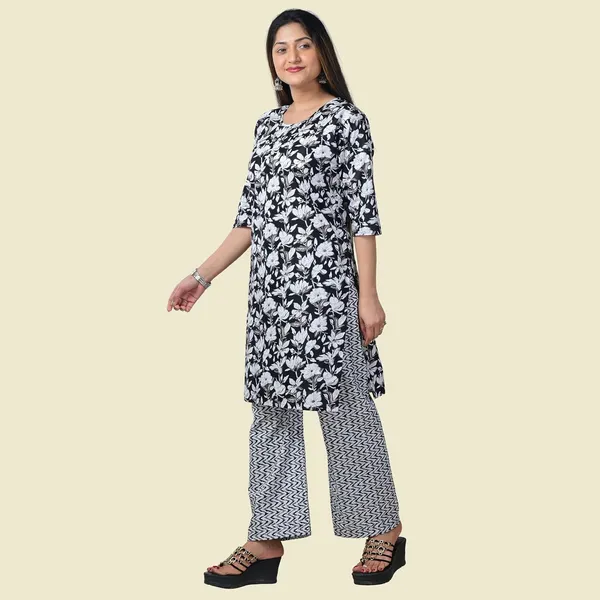 Black_And_White_Cotton_Premium_Kurti_With_Pant_Set_For_Women