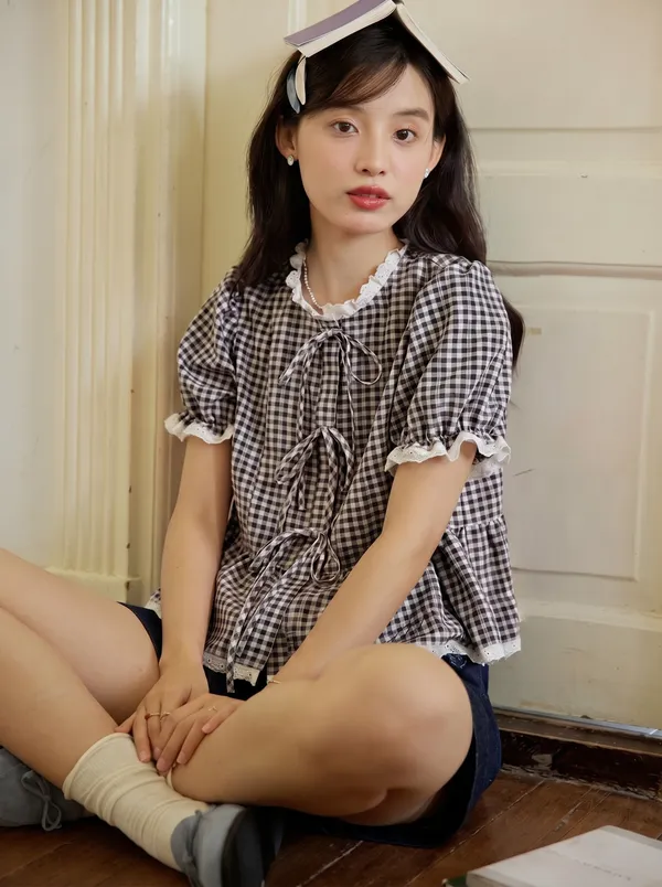 Black_Pure_Cotton_Lace_Short_Sleeve_Top_For_Women