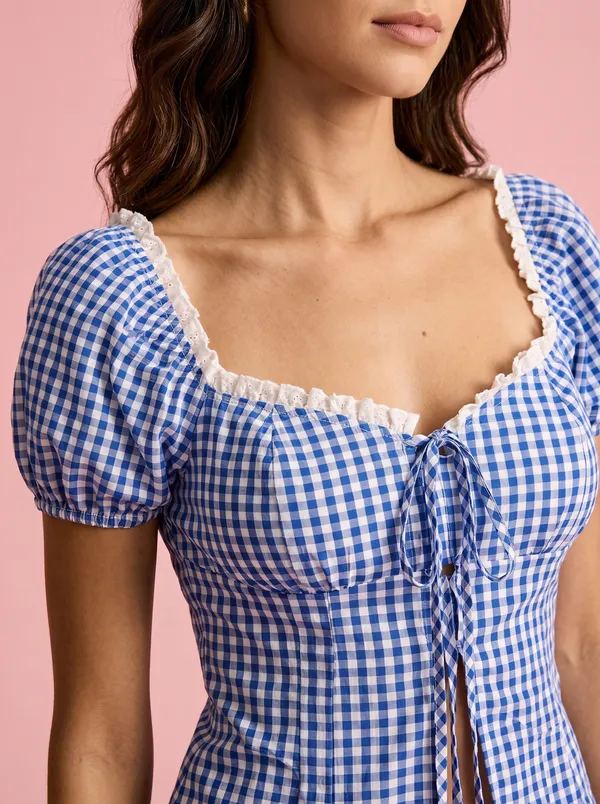 Dark_Blue_Polyester_Cotton_Square_Neck_Short_Sleeve_Top_For_Women