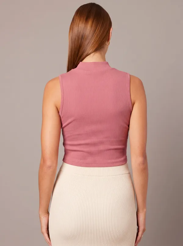 Rose_Pink_Cotton_Blend_High_Neck_Top_For_Women