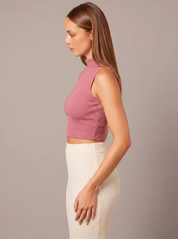 Rose_Pink_Cotton_Blend_High_Neck_Top_For_Women