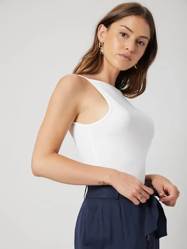 White_Cotton_Blend_Square_Neck_Top_For_Women