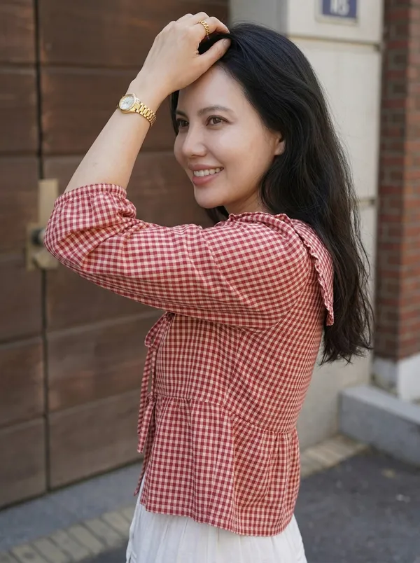 Red_Polyester_Cotton_Puff_Long_Sleeve_Peter_Pan_Collar_Top_For_Women