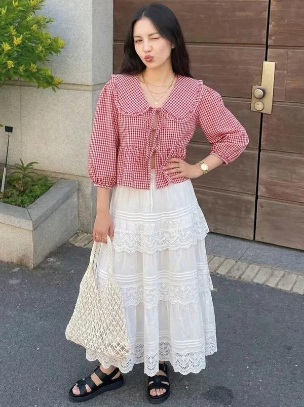 Red_Polyester_Cotton_Puff_Long_Sleeve_Peter_Pan_Collar_Top_For_Women