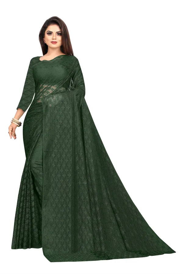Embroidered_Lucknow_Chikankari_Net_Saree_(Green)