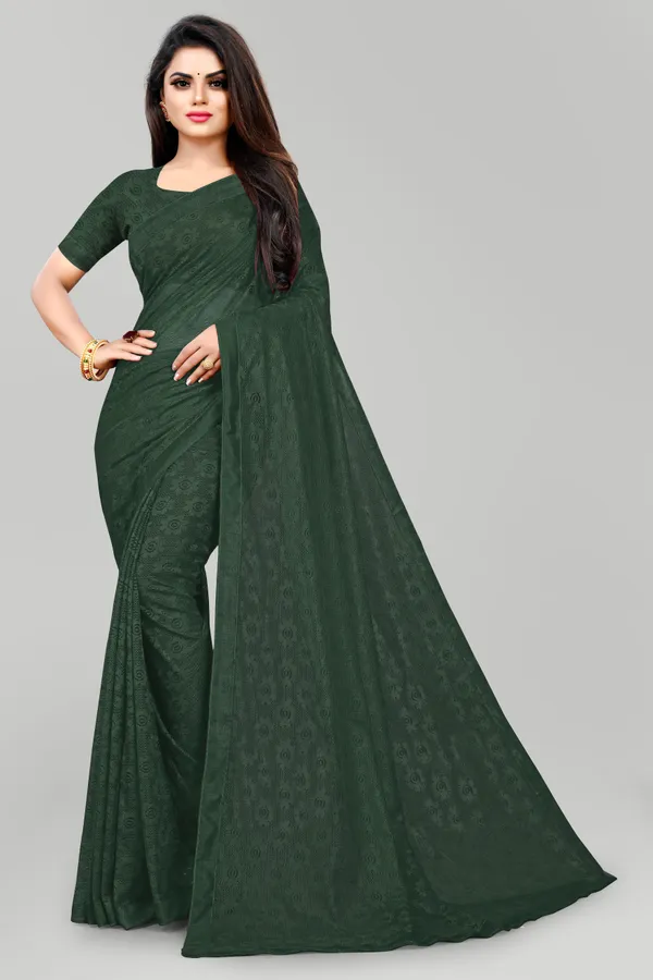Printed_Bollywood_Net_Saree_(Dark_Green)