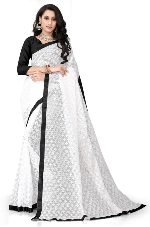 Solid/Plain_Bollywood_Net_Saree_(White)