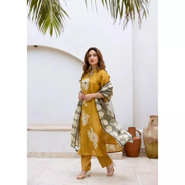Yellow_Cotton_Premium_Kurti_Pant_Dupatta_Set_For_Women
