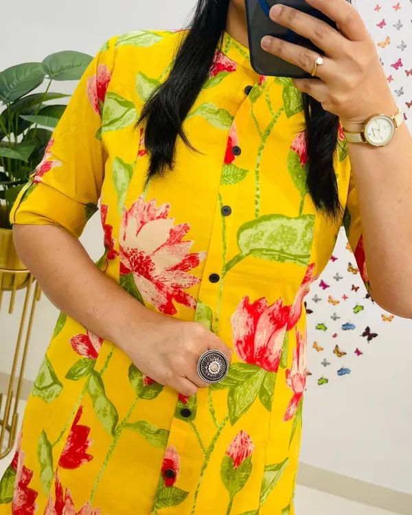 Yellow_Floral_Cotton_A-Line_Kurti_With_Ankle-Length_Palazzo_Pant_Co-Ord_Set_for_Women