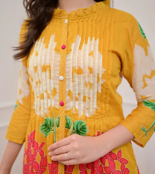Yellow_Cotton_Premium_Kurta_Pant_Set_For_Women