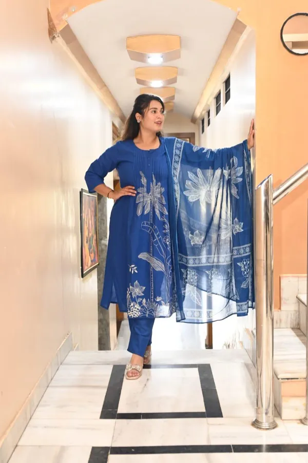 Blue_Cotton_Premium_A-Line_Suit_Set_For_Women